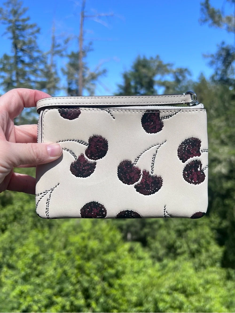 COACH Corner Zip Leather Wristlet With Cherry Print DCF05 NWT AUTHENTIC